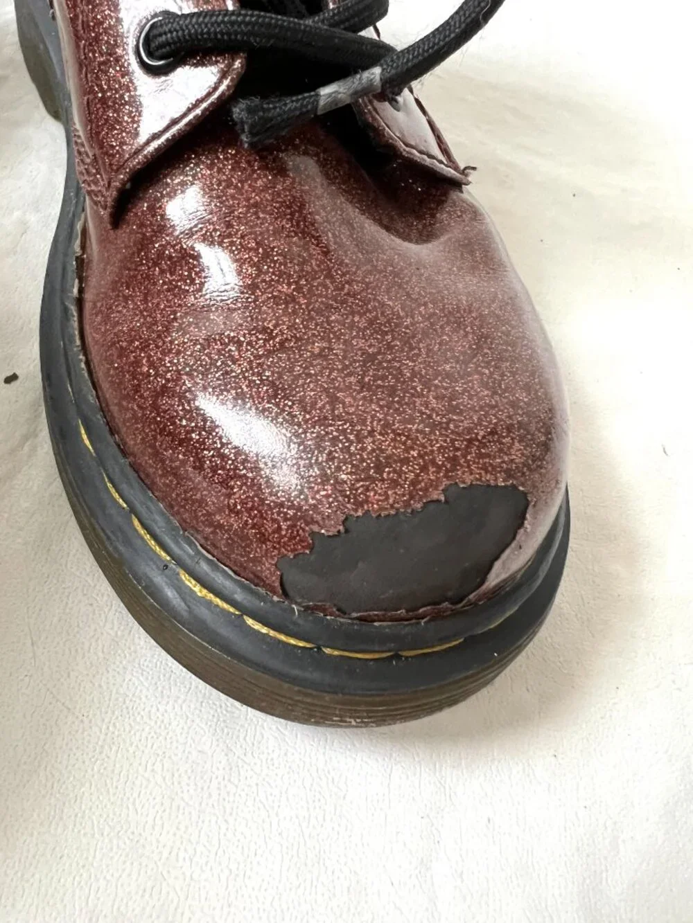 Dr Martens Boots 1460 J brown Glitter Lace Up zip kids 13 combat docs sparkly